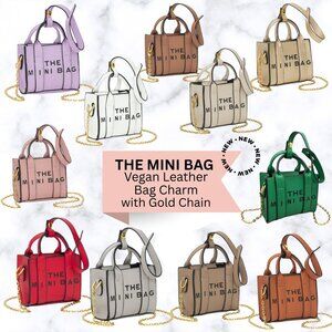 THE MINI BAG Faux Leather Bag Charm / Mini Bag / Gold Chain Leather Clip NEW
